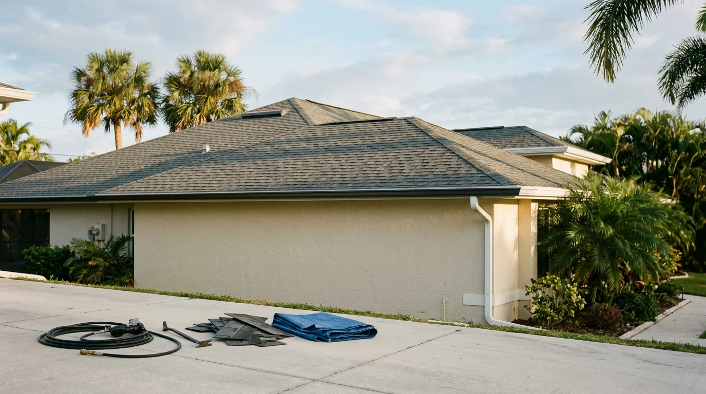 Roofer repairing a shingle roof in Fort Myers, FL